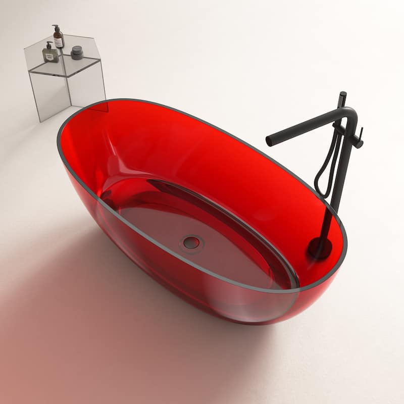 Vanity Art 59" or 67" Stone Resin Oval Freestanding Bathtub, Soaking Tub with Pop Up Drain