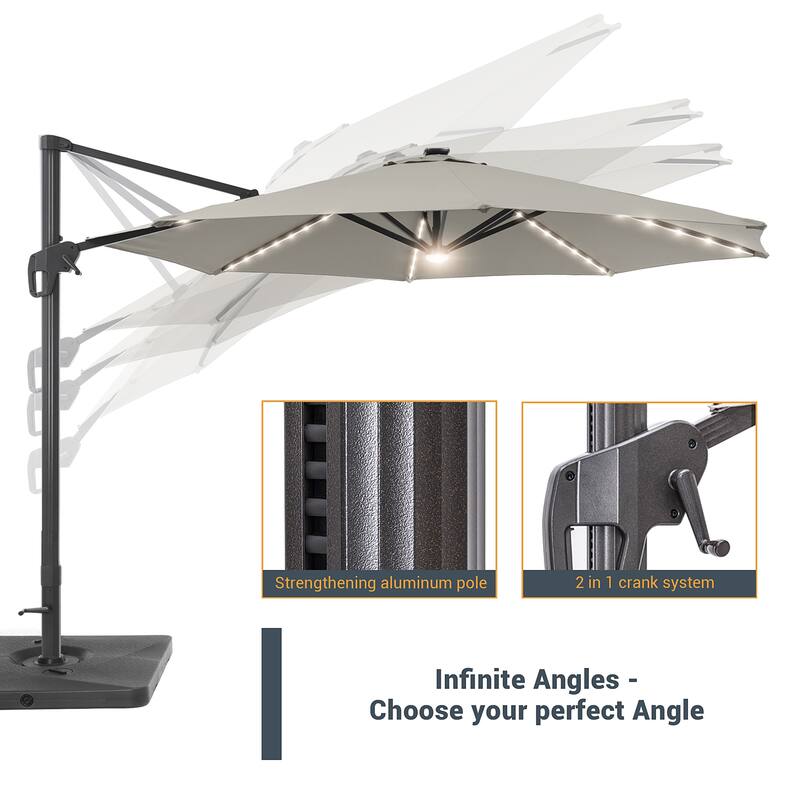 LIVOOSUN 11FT LED Round Patio Cantilever Umbrella With a Base