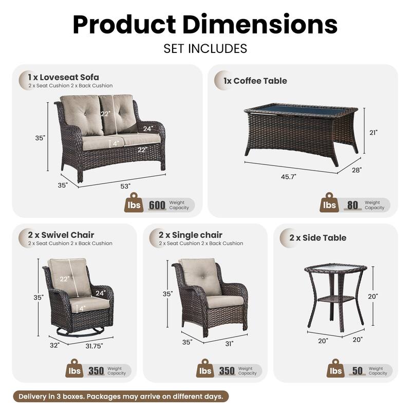 Gymojoy 8-Piece Outdoor Wicker Patio Furniture Set with Swivel Rockers, Loveseat & Side Tables