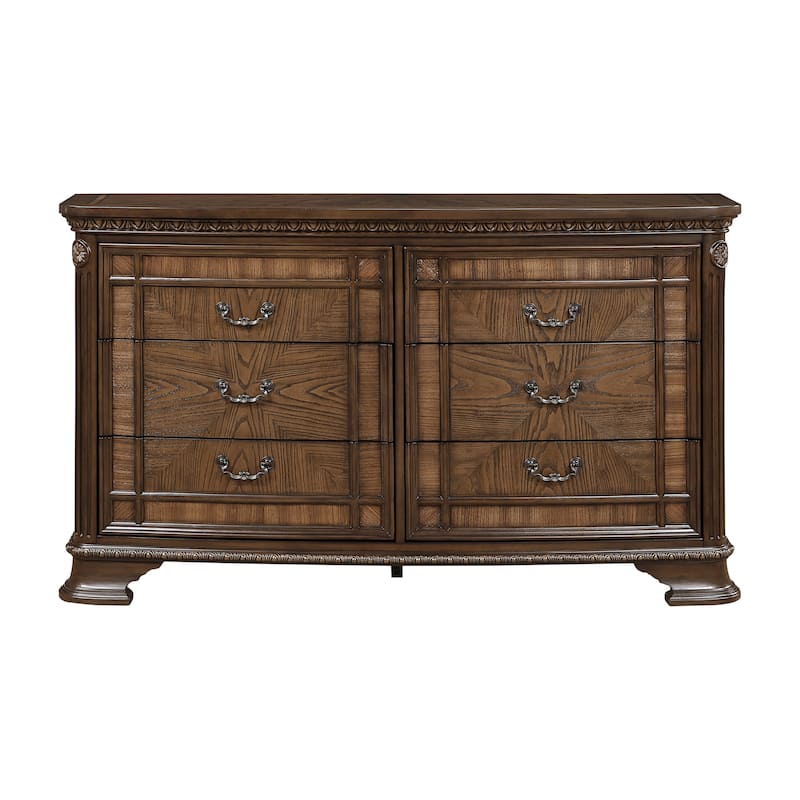 Traditional Furniture Bedroom Set Dark Brown Finish Bed Nightstand Dresser Mirror