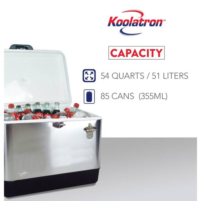 Koolatron 54 Quart Stainless Steel Ice Chest Beverage Cooler with Bottle Opener