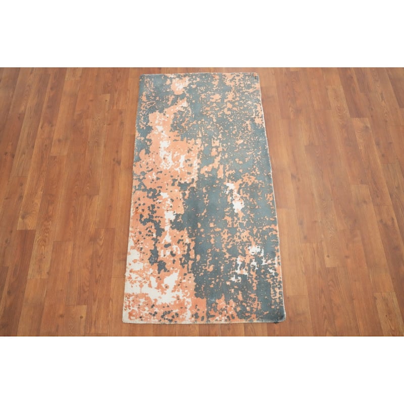 Hand Knotted Oriental Viscose Silk Carpet Modern Abstract Oranges & Rust Abstract Area Rug - 4' 0'' X 2' 0''