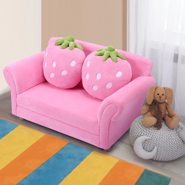 Pink Kids Strawberry Armrest Chair Sofa with Cushions