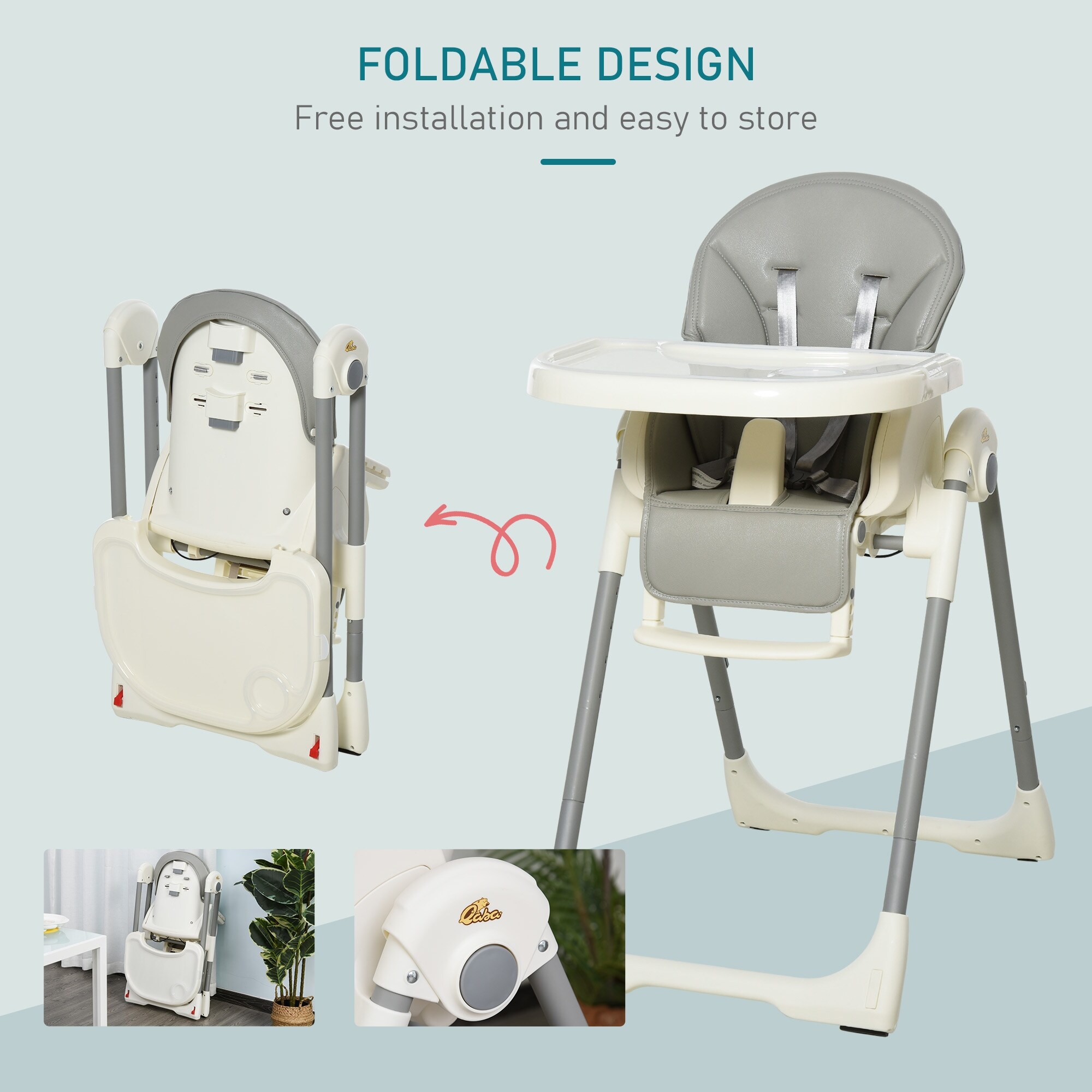 Qaba Foldable Baby Convertible High Chair With Adjustable Backrest Footrest Removable Tray A 5 Point Harness Grey Overstock 32458332
