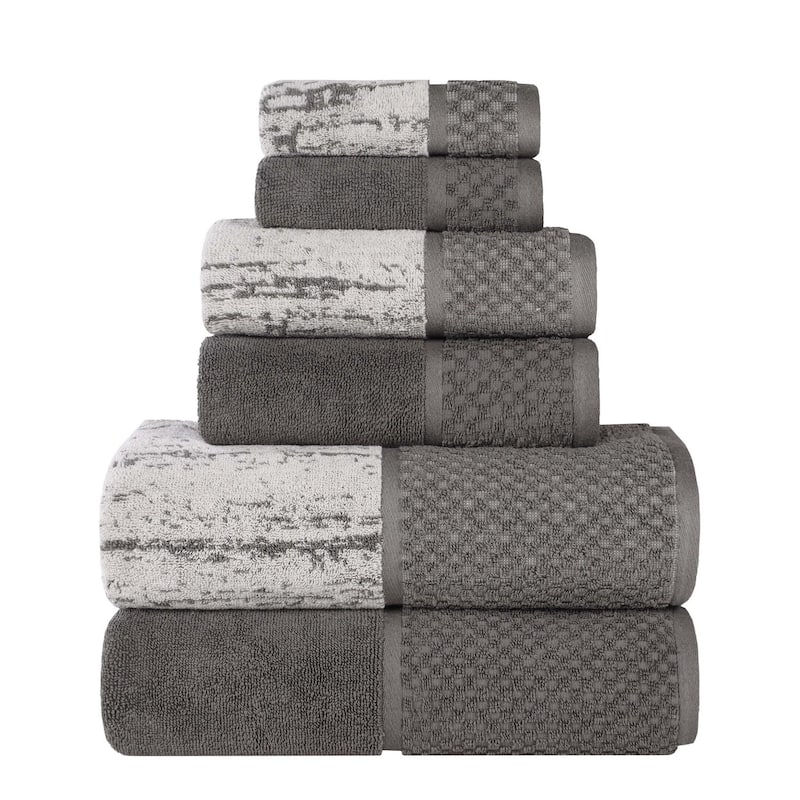 Superior Lodie Cotton Jacquard Solid and Two-Toned 6 Piece Towel Set