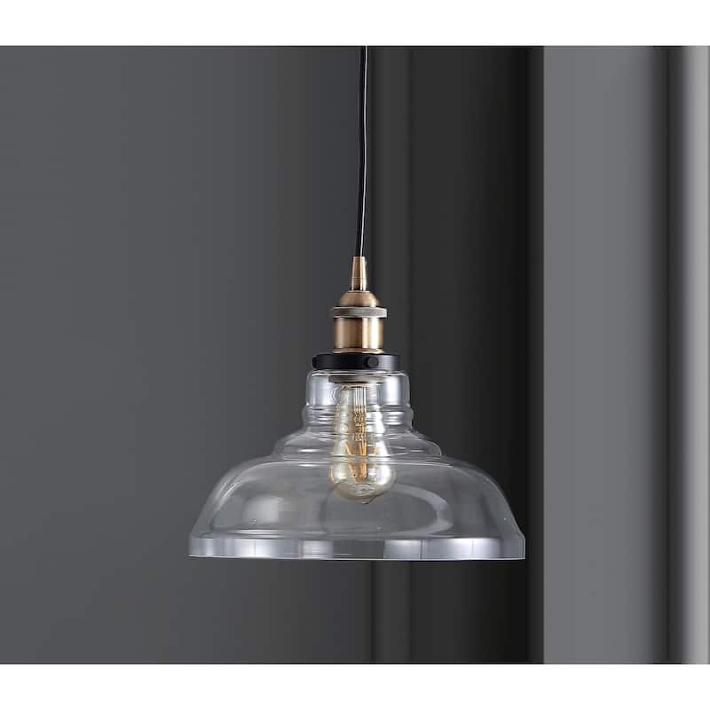 Fontaine 11" Farmhouse Metal/Glass LED Pendant, Brass Gold by JONATHAN Y