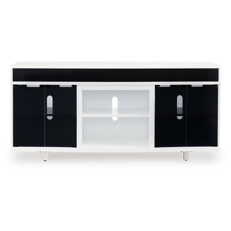 Ardon TV Media Console, Open Fireplace Area, White Black Wood, 72 Inch