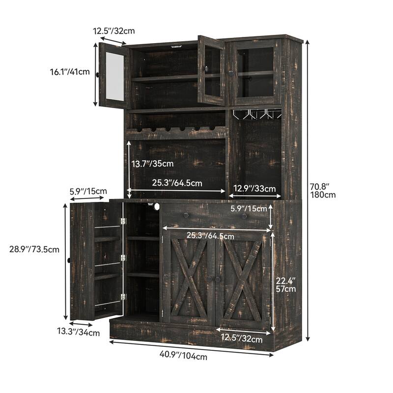 Moasis 71''H Kitchen Pantry Storage Cabinet with Power Outlet Tall Cabinet with Doors Shelves & Drawer Buffet Cabinet