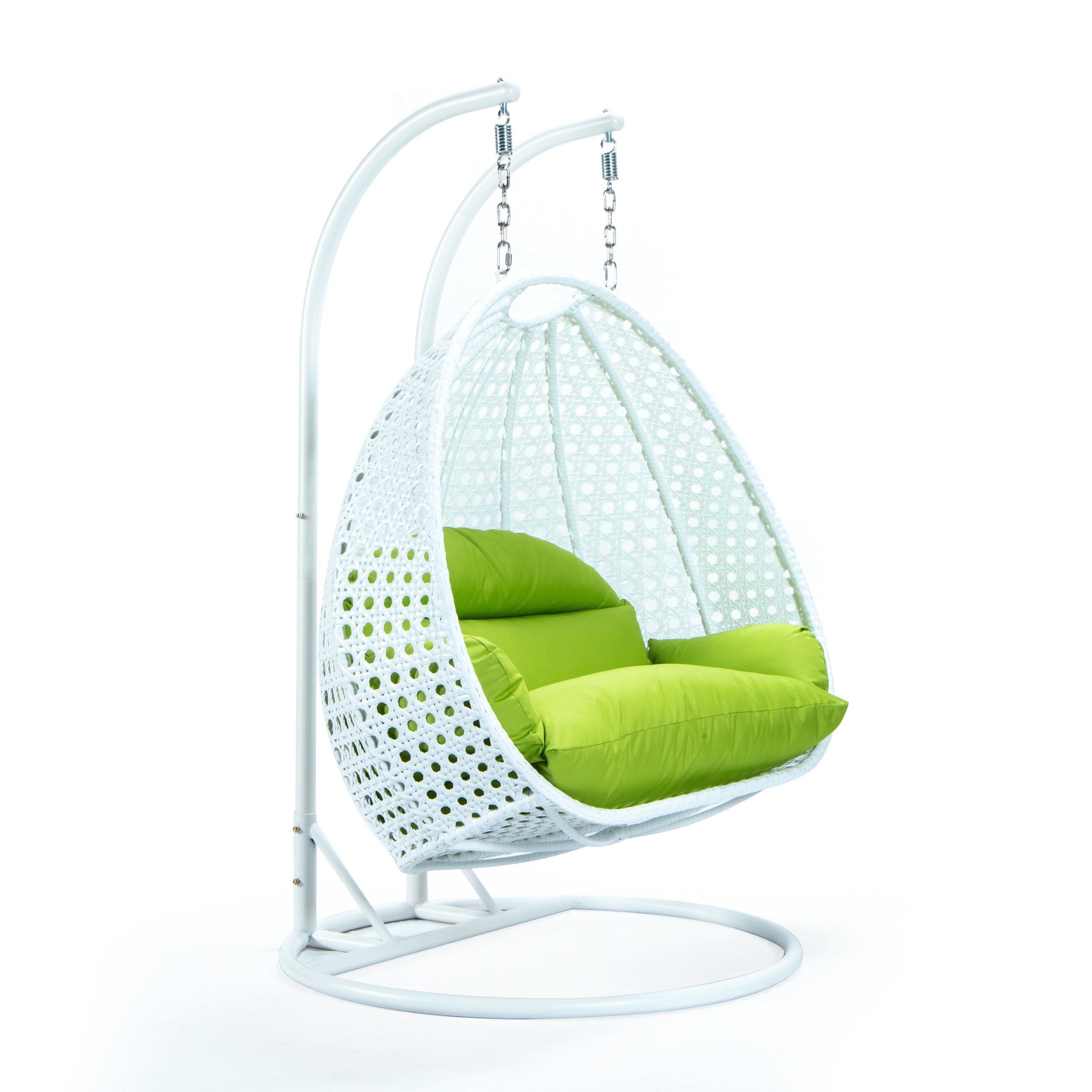 LeisureMod Outdoor 2 Person White Wicker Double Hanging Egg Swing