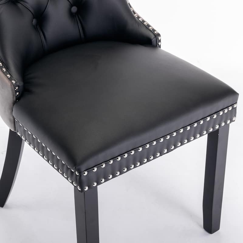 2 Pcs Set Modern High-end Tufted Solid Wood Dining Chair w/ PU Velvet Upholstered & Nailhead Trim-White+Black