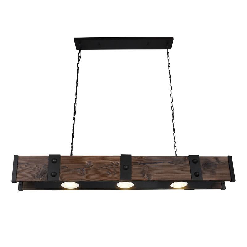 Pago Drum Shade Island Light With Black & Wood Finish