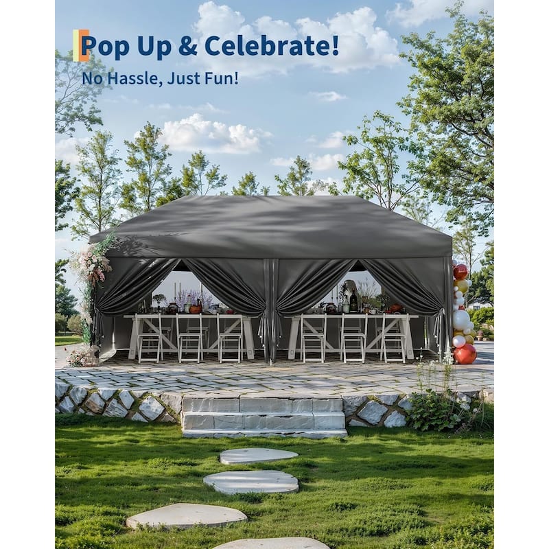 10'x20' Instant Pop-Up Canopy Tent, 6 Removable Sidewalls - 10*20Ft