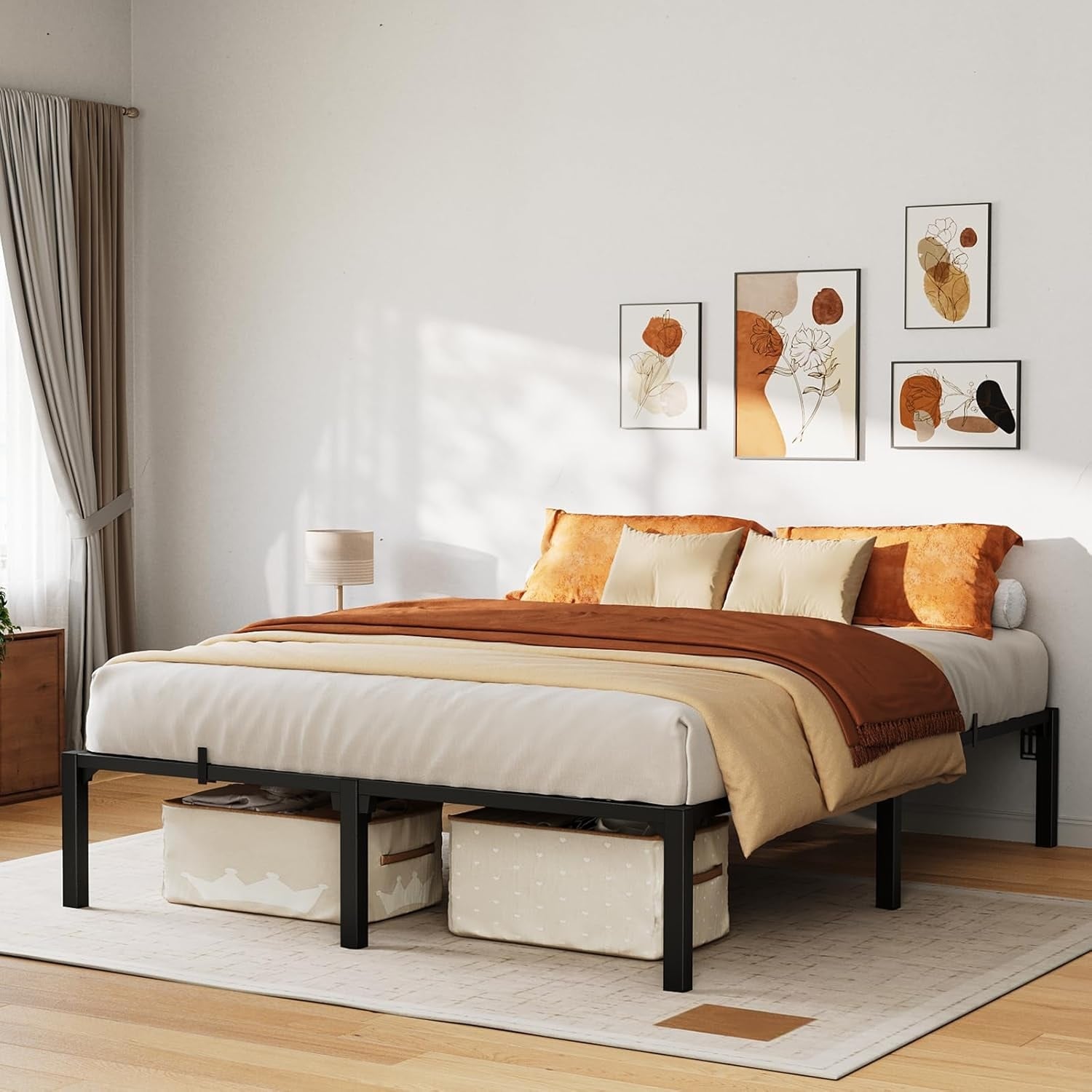 Queen 14" Metal Bed, Heavy Duty, Tool-Free, 800LBS Capacity