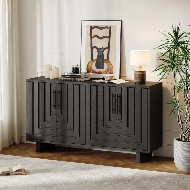 Modern 59" Sideboard Storage Cabinet with 4-Door and Metal Handles for Home Organization