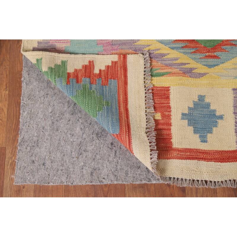 Hand Woven Oriental 100% Wool Carpet Southwestern Geometric Multi-Colored Kilim Area Rug - 6' 9'' X 4' 11''