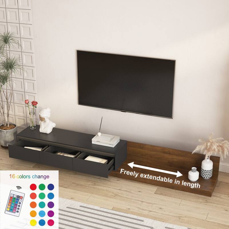 Modern TV Stand with LED Lights, Wooden Entertainment Center Media Cabinet with Storage for Living Room