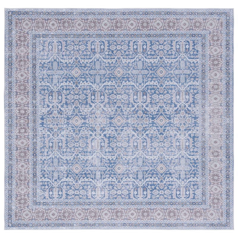 SAFAVIEH Tucson Machine Washable Slip Resistant Nelja Oriental Rug - 6' Square - Blue/Rust