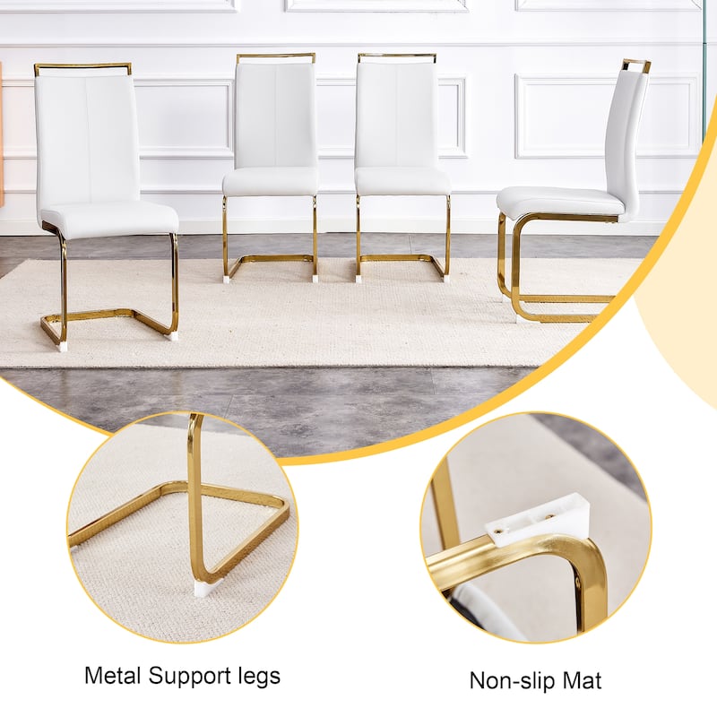 9-Piece Glass Dining Table Set for 8, 71" Rectangular Table with Gold Metal Base, 8 PU Dining Chairs for Kitchen, Dining Room