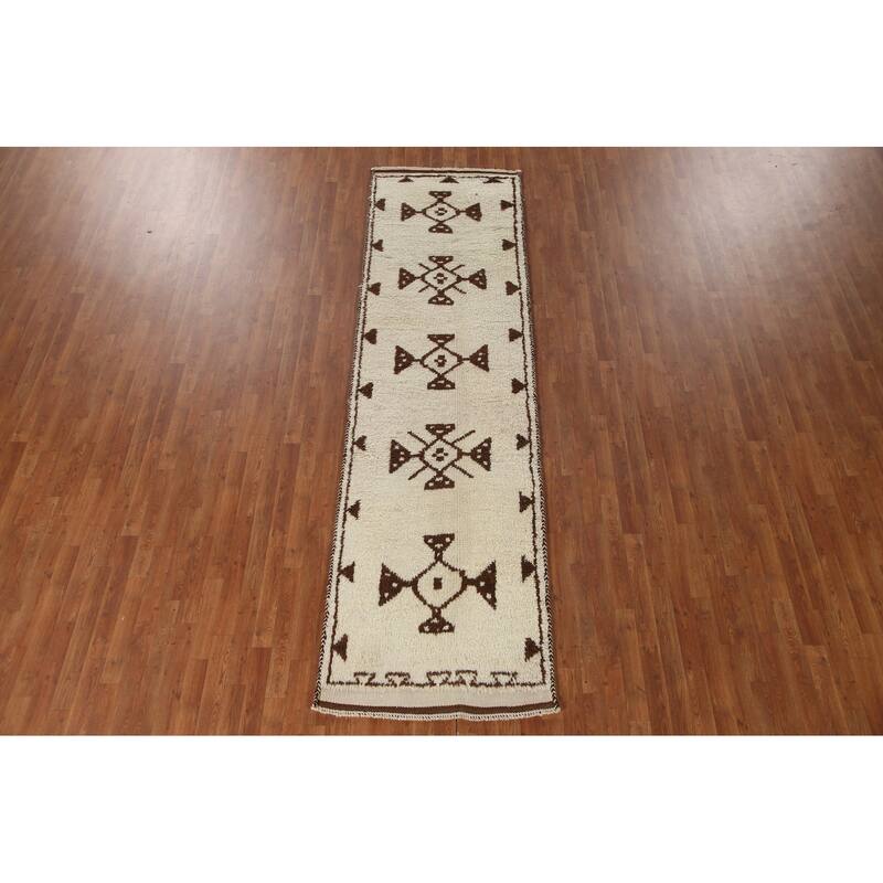 Anatolian Oriental Runner Rug Handmade Natural Dye / Beige Wool Carpet - 3'1"x 11'1"