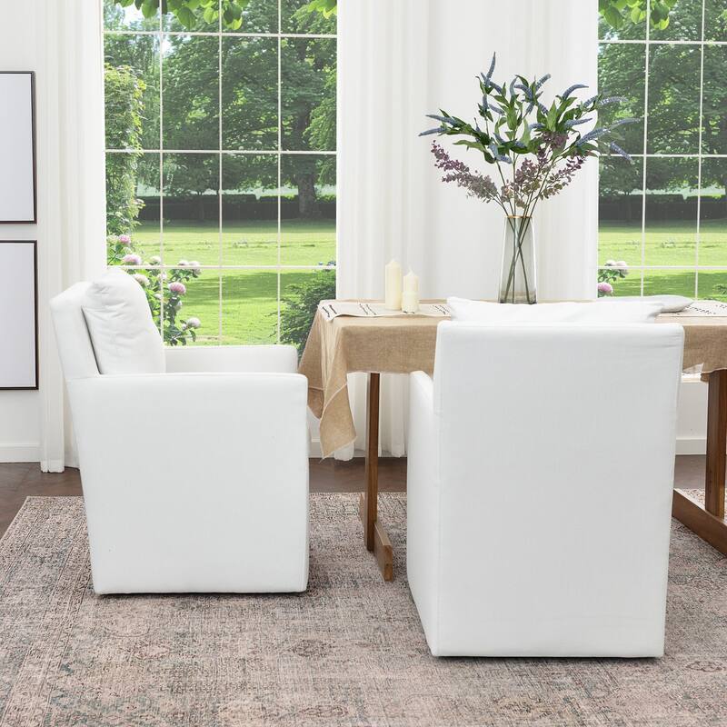 KINWELL Performance Fabric Upholstered Rolling Dining Armchair (Set of 2)