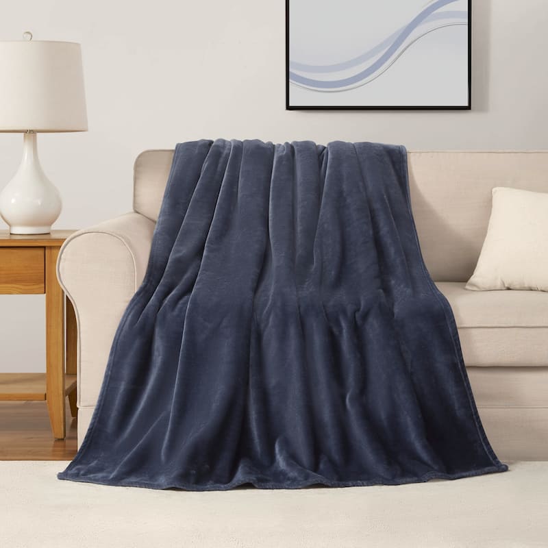 The Sheet Lab Solid Plush Throw Blankets - Vintage Blue Indigo