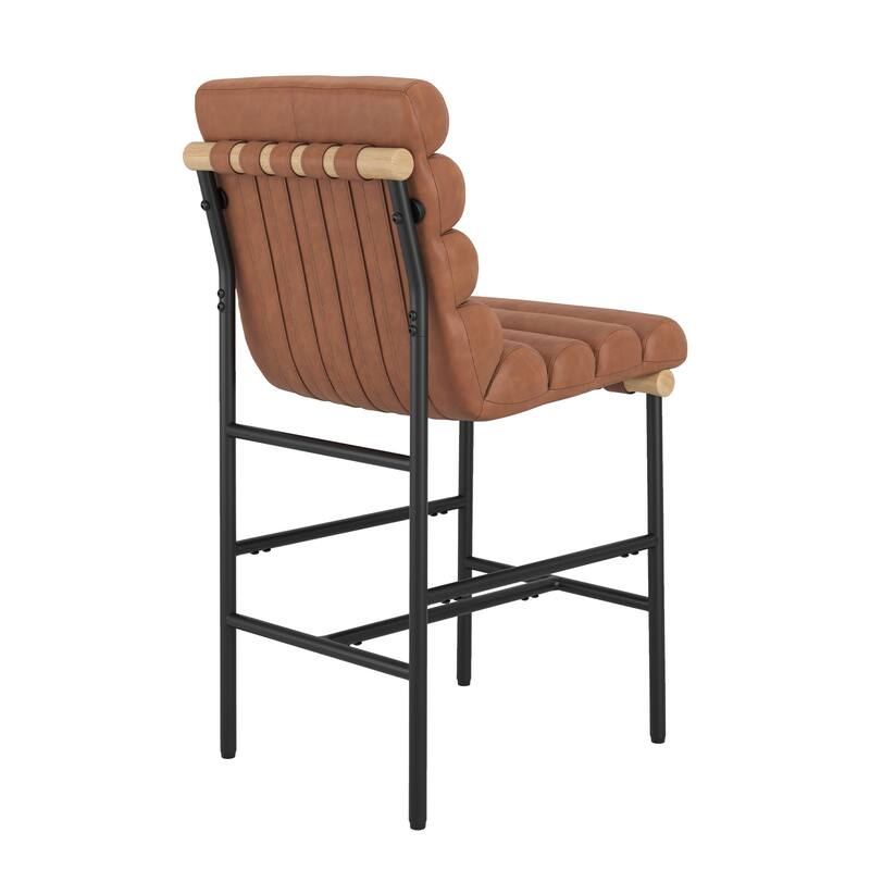 26" Counter Height Solid Wood and Metal Frame Barstool Upholstered Back Bar Stool for Kitchen Island