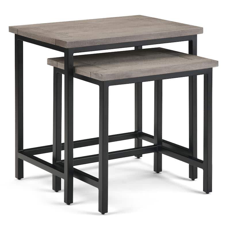 WYNDENHALL Rhonda SOLID MANGO WOOD and Metal 25 inch Wide Rectangle Industrial Nesting 2 Pc Side Table, Fully Assembled