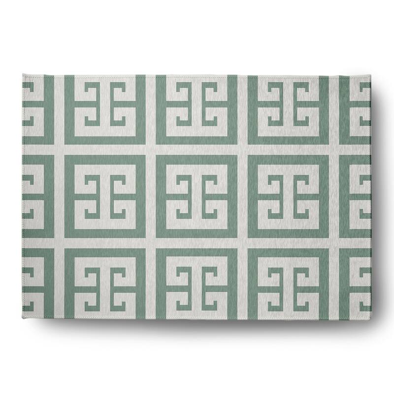 Greek Key Patterned Chenille Rug - Sage - 5' x 7'