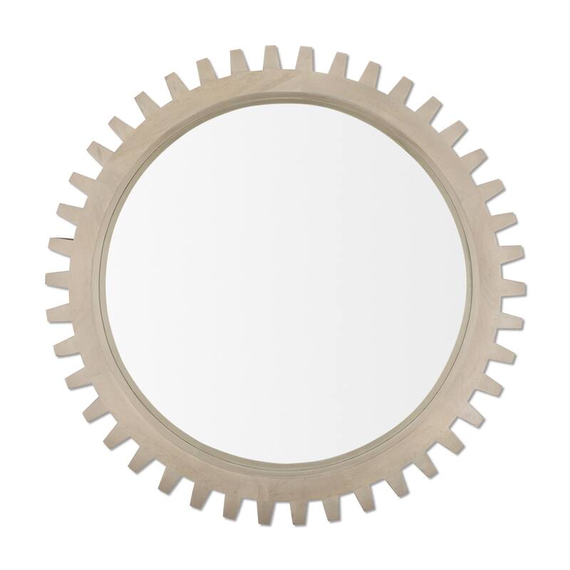 Sterling Off-White Solid Wood Frame Round Cog Mirror