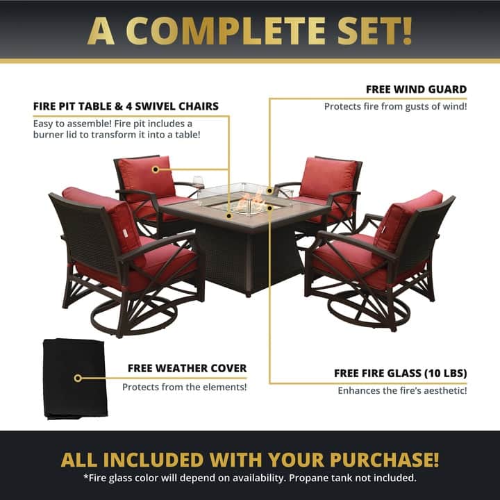 Elio 5 PC Propane Fire Pit Table Set for Patio (50,000 BTU)