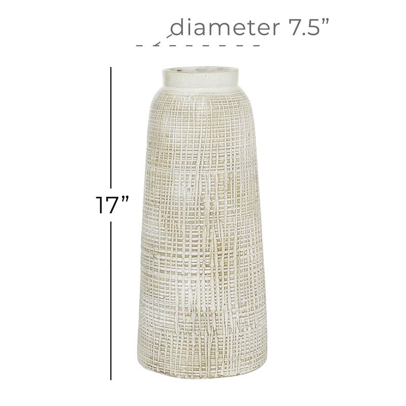Ceramic Textured Crosshatch Decorative Vase - White - Roche River Decor - White - 8"W, 17"H
