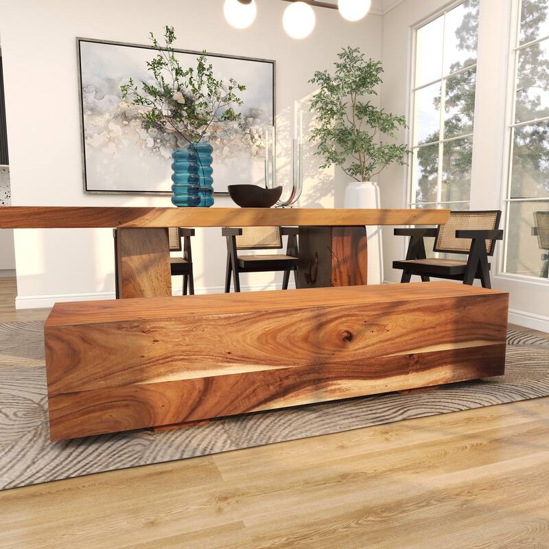 Brown Wood Block Bench with Elevated Base