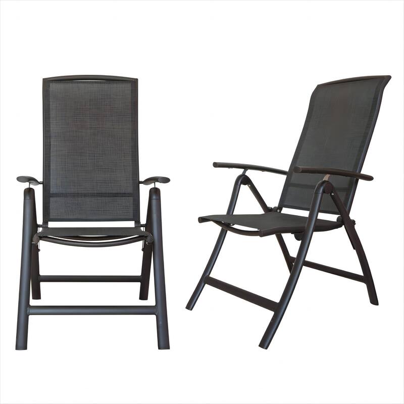 GDFStudio - Darien Folding Reclining Patio Chairs Set of 2 with Adjustable High Backrest and Aluminium Frame - Textilene Dark Brown