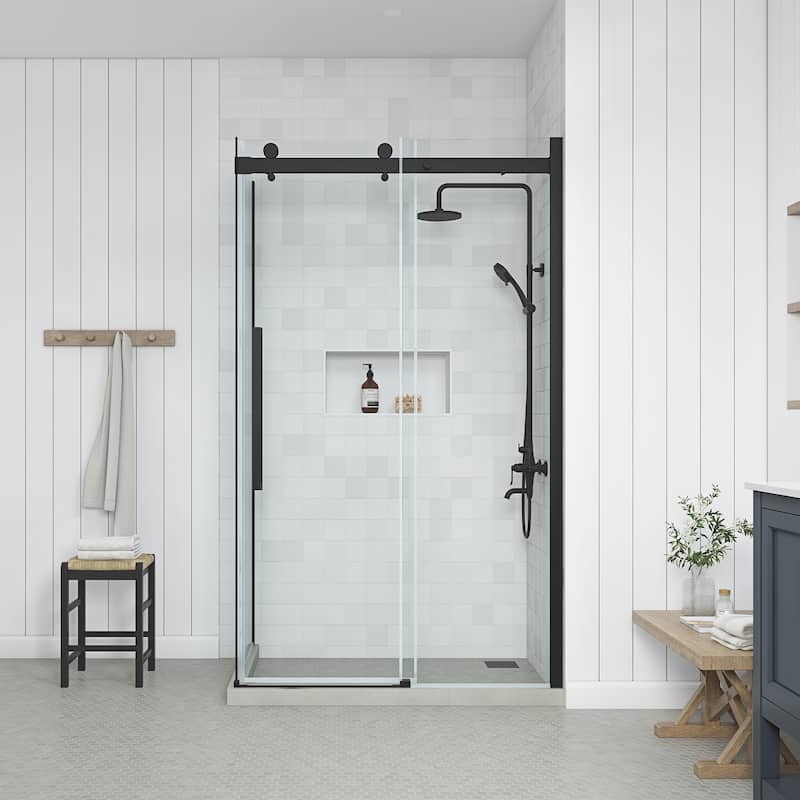 Bel Soft-Close Frameless Sliding Soft Close Shower Door - 48" - Matte Black