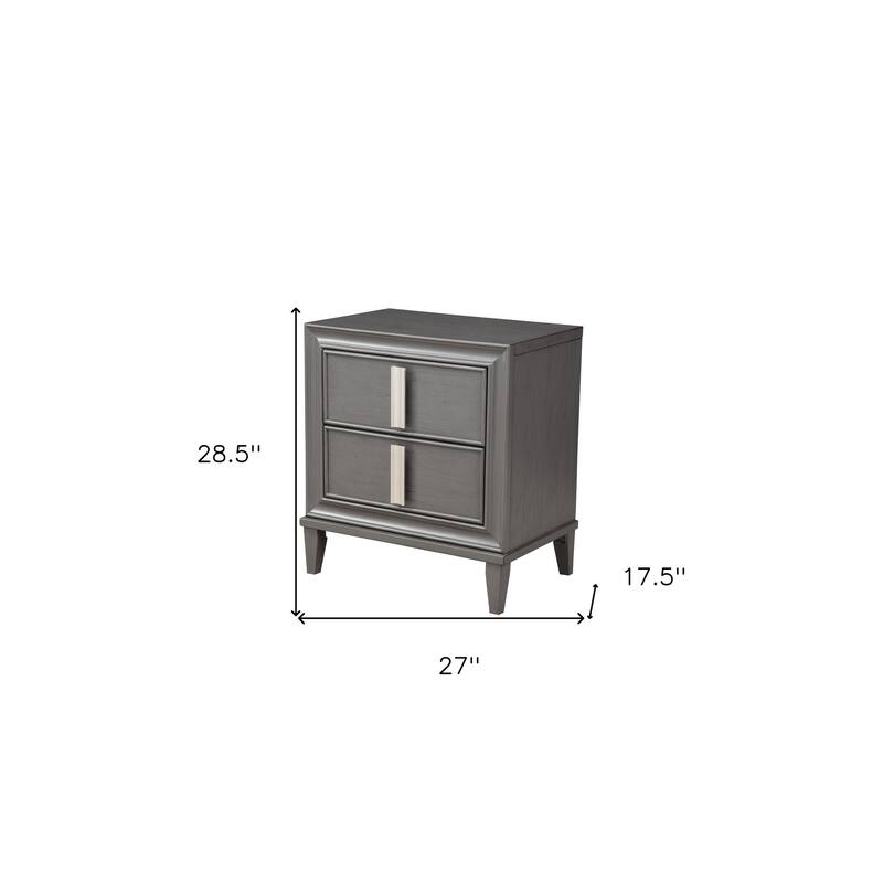 HomeRoots 29" Dark Gray Wood and Solid Wood Two Drawer Nightstand