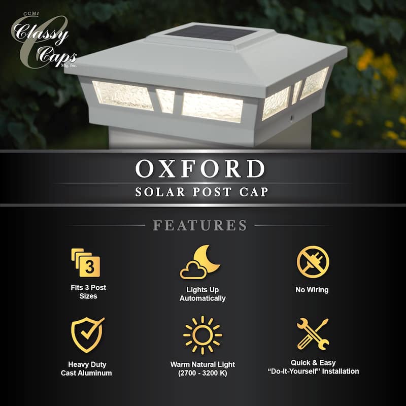 Classy Caps 6x6 White Aluminum Oxford Solar Post Cap (Set of 2)