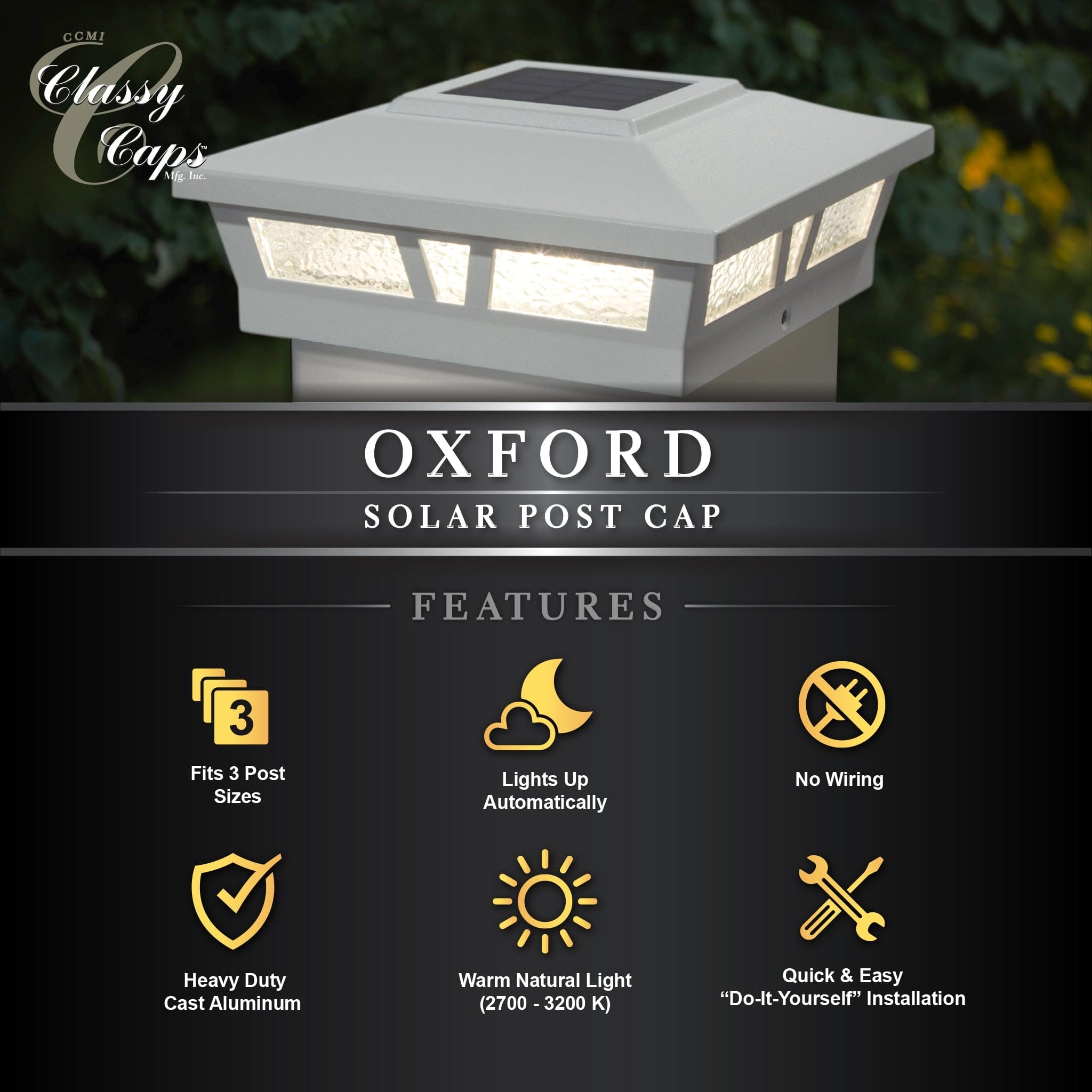 Classy Caps 6x6 White Aluminum Oxford Solar Post Cap (Set of 2) Bed Bath & Beyond 27747162