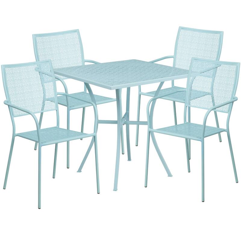 28'' Square Indoor-Outdoor Steel Patio Table Set with 4 Square Back Chairs