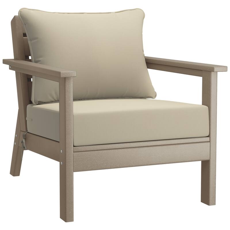 Birchwood All Weather HDPE Outdoor Patio Deep Seating Weathered Wood Club Chair With Cushions (1-Piece)