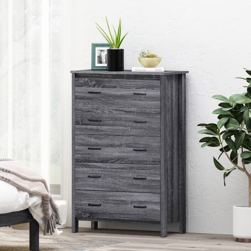 Dressers Storage Showcase Bathroom Cabinets Closet Wardrobe Modern Tall Nightstand with 5 Drawer for Office, Home, DARK GREY