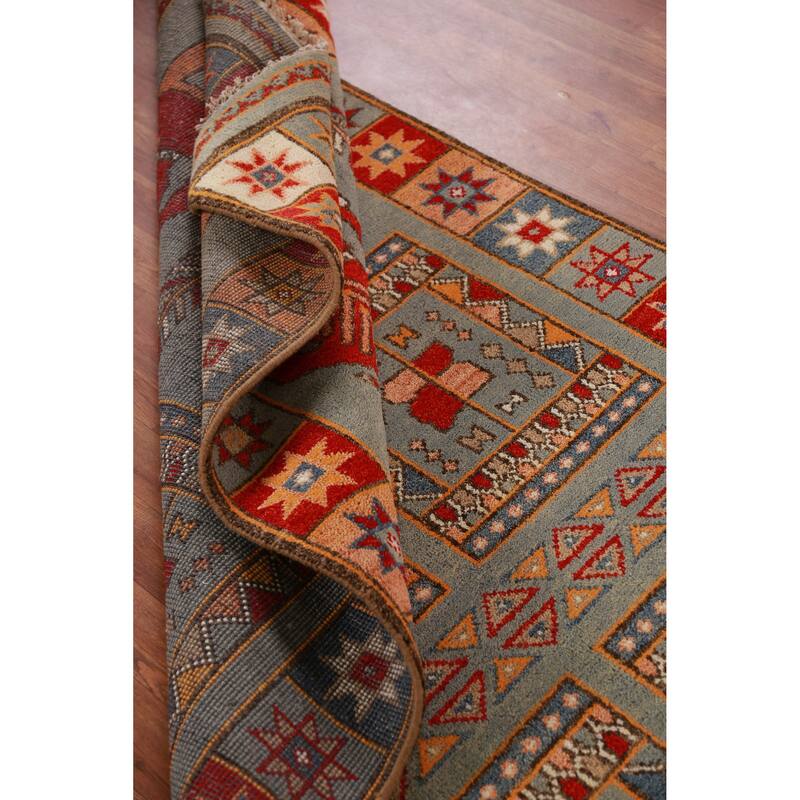 Hand Knotted Oriental 100% Wool Carpet Traditional Tribal Greys & Charcoal Heriz (serapi) Runner Rug - 9' 11'' X 4' 1''