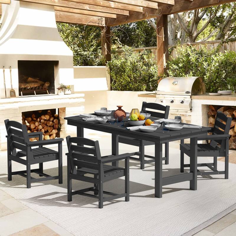 5-Piece HDPE Outdoor Dining Table Sets with Umbrella Hole - 1-Table 4-Chairs