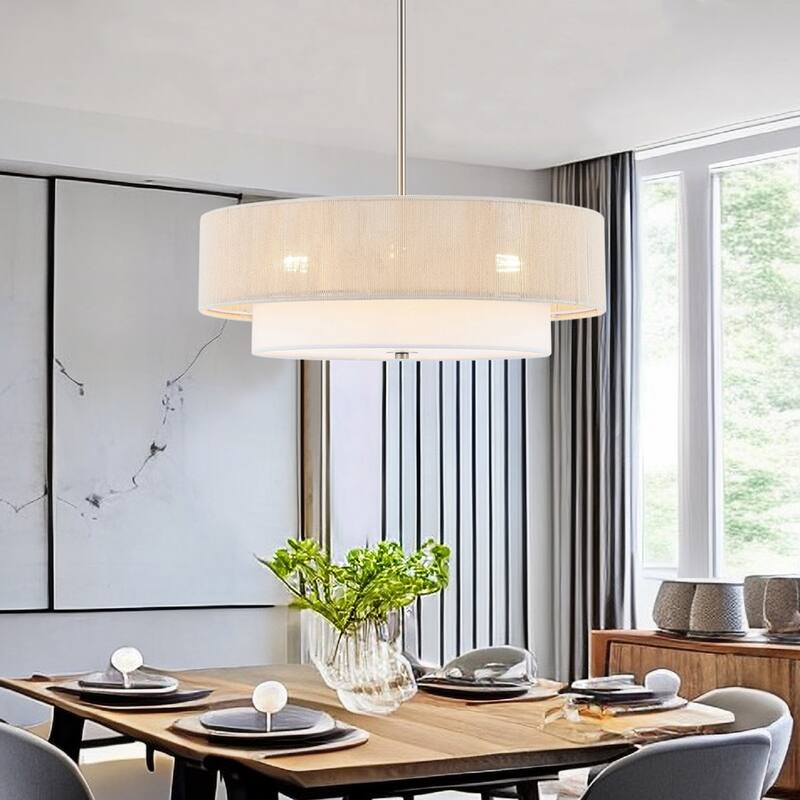 GetLedel 4-light Hand Woven Rope Drum Semi-flush Mount Chandelier - Beige