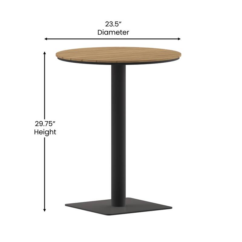 Commercial 24 Inch Round Faux Teak Outdoor Patio Dining Table
