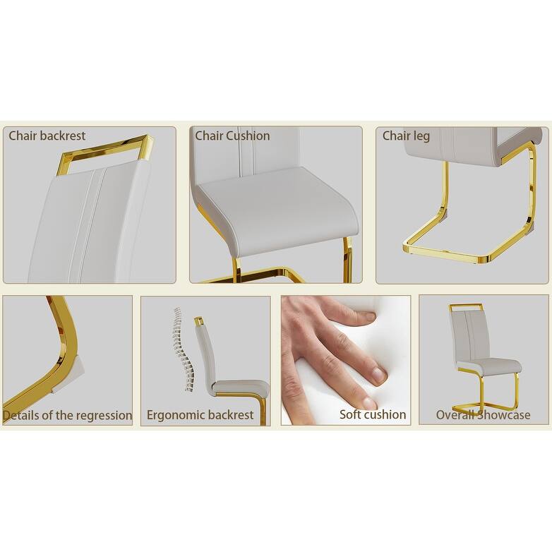 Modern Dining Chairs,PU Faux Leather High Back Upholstered Side Chair with Golden Metal Leg