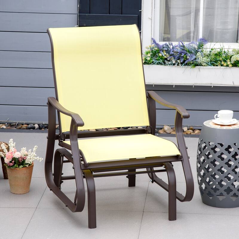 Outsunny Outdoor Swing Glider Chair, Patio Mesh Rocking Chair with Steel Frame for Backyard, Garden and Porch - Beige