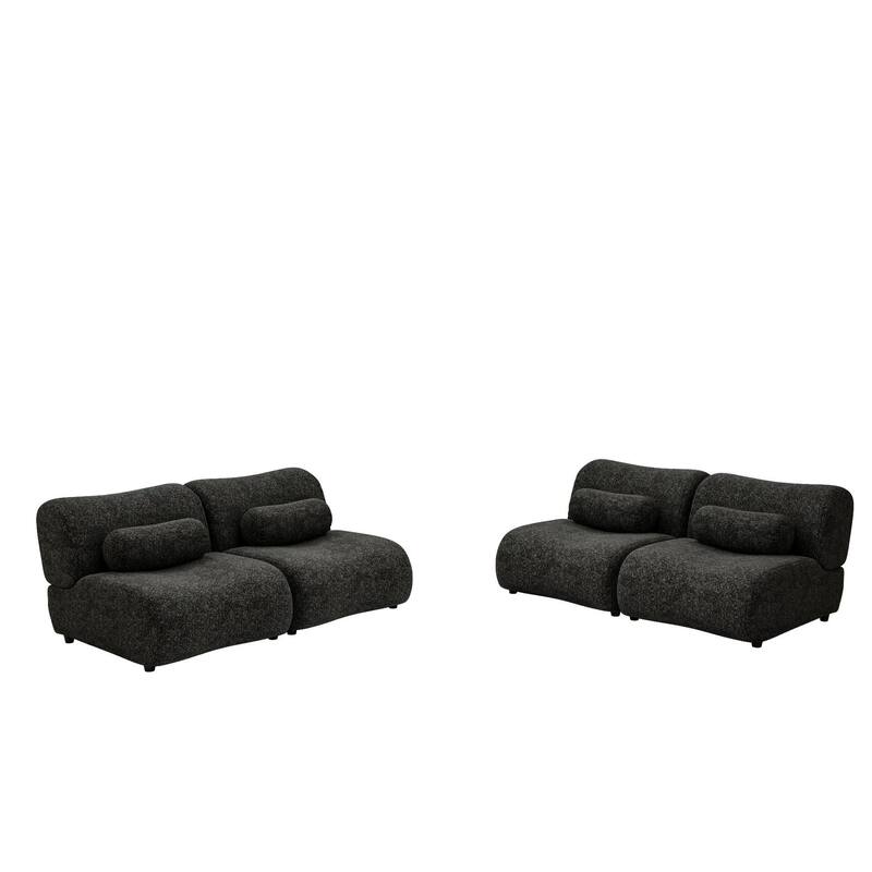 Chenille Modular Sectional Sofa Set, 4-Seater with Reclined Back