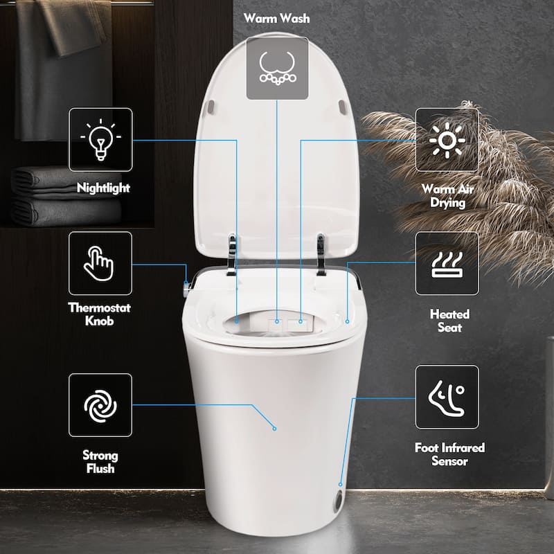Smart Toilet,Dryer,warm water,Bidet Toilet,Heated Seat,Remote Control,LED Night Light,Power Outage Flushing,Soft Close Cover
