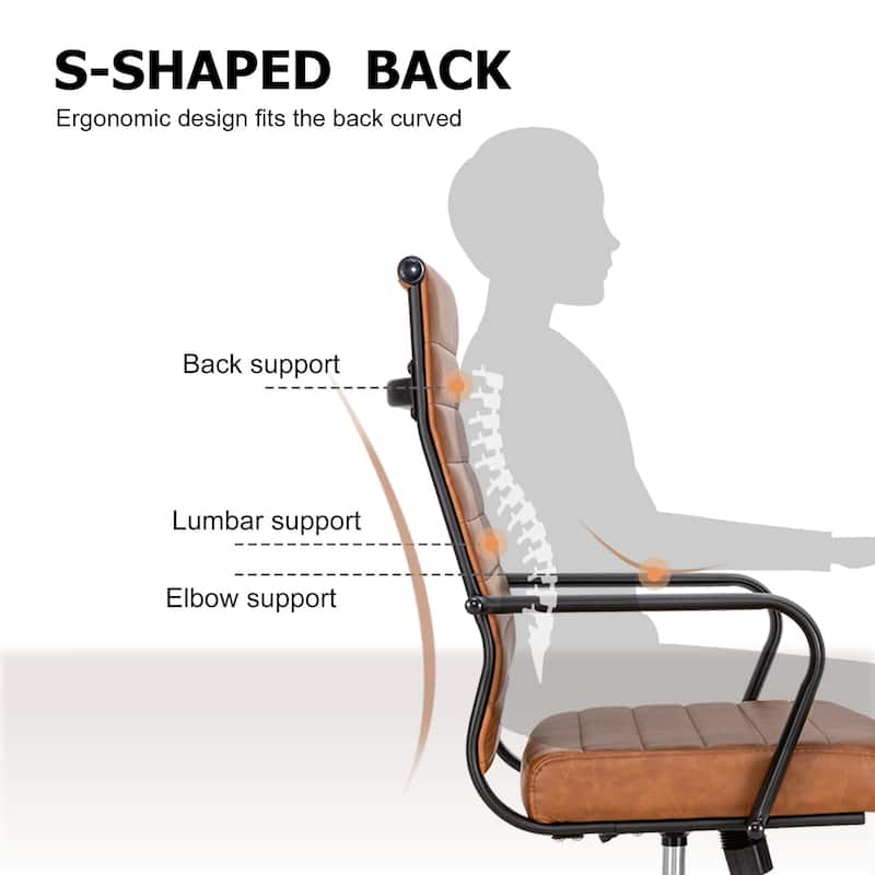 Ergonomic Office Chair Full-Grain Leather with Lumbar Support