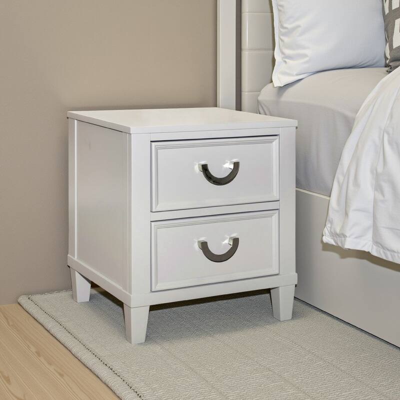 Roly Nightstand with 2 Drawers, Molded Details, Light Gray Solid Wood